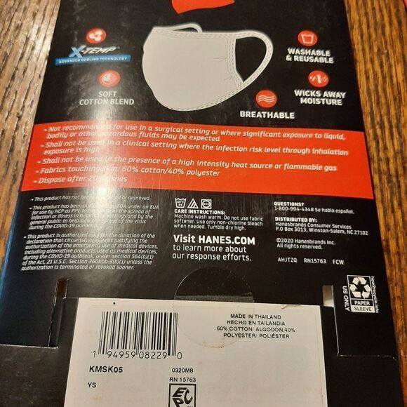 New TEN White Kids Youth Hanes X-Temp Facemasks Cooling Breathable Wicki… - Picture 4 of 4